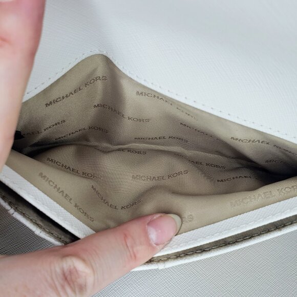 MICHAEL Michael Kors Jet Set Checkbook Wallet - White MK Logo Leather - Picture 15 of 17